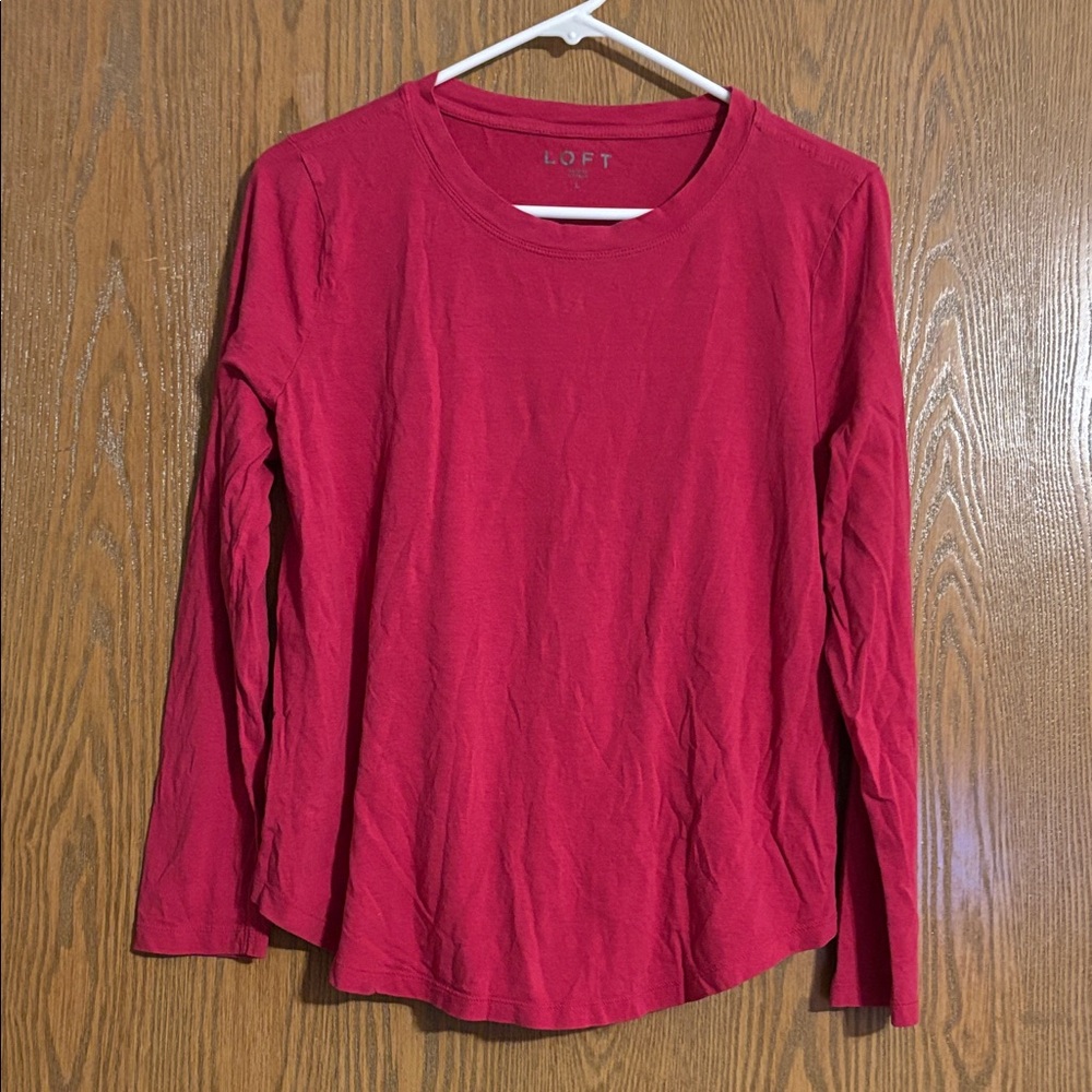 LOFT Women's Vibrant Pink Long Sleeve Tee Size L